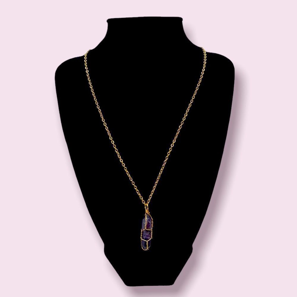 NWT Wool + Pepper Co. Amethyst Crystal & Gold Necklace - PROTECTION - Picture 1 of 6